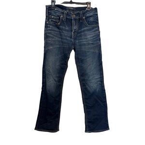 Silver Jeans Co Zac Mens Jeans W30 L32 Straight Fit Blue Mid Wash Stretch Denim